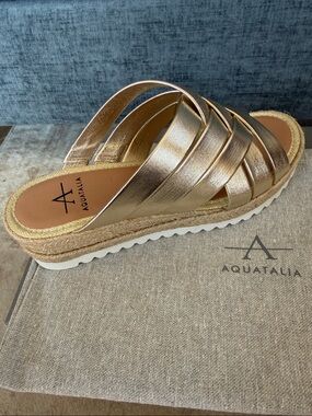 Aquatalia Aura Platino Gold Metallic Braided Espadrille Slide